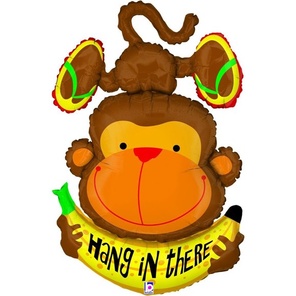 Hang in There Monkey Shape Balloon, 45" Helium or Air Sympathy Consolation Root - Picture 1 of 11